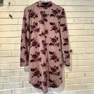 Charlotte Russe Mauve Floral Long Sleeve Sweater Dress